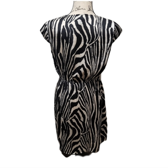 NWOT H&M SILKY DRESS ZEBRA STRIPE FULL ZIP FRONT CLOSURE CAP SLEEVE EMPIRE WAIST - Picture 7 of 7